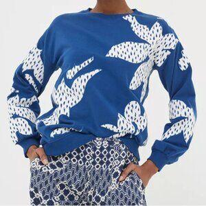 FatFace Women's Blue Alex Textured Leaves Crew Sweatshirt- Size 4, NWOT